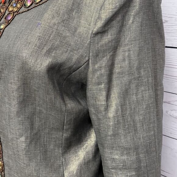Boston Proper Beaded Linen Jacket Size 14 Metallic Sheen Orange Bronze - Picture 6 of 12